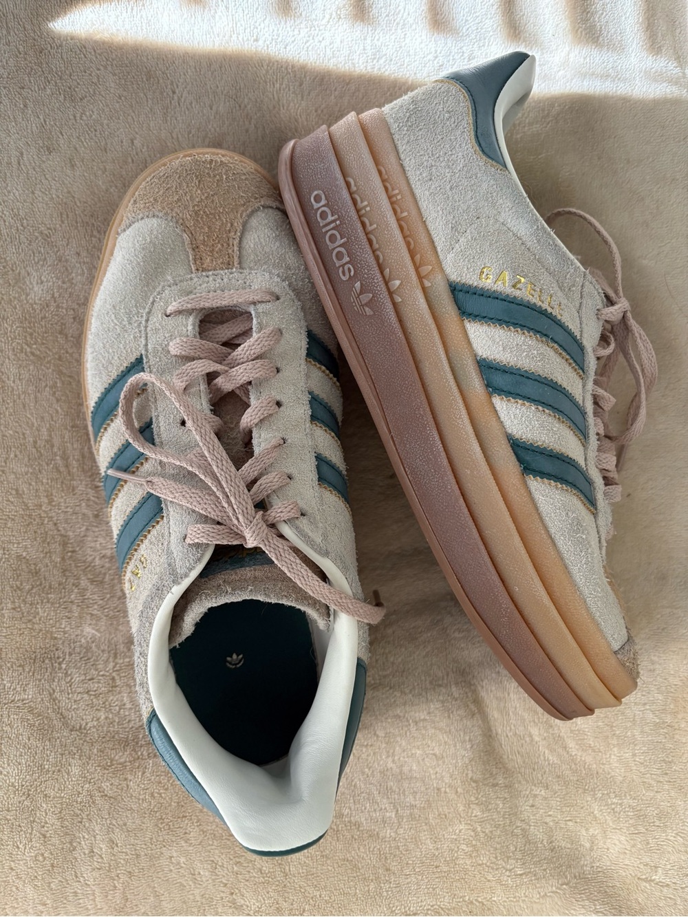 Adidas Gazelle Bold Sneakers- Magic Beige/ Collegiate Green- triple gum sole